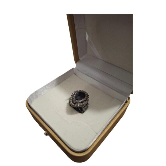 Black Onyx & Blue Rhinestone Rings - Picture 3 of 4